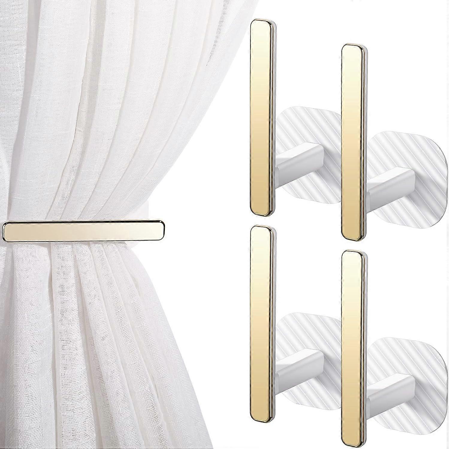 4 Pieces Gold Self-Adhesive Drapery Curtain Tiebacks L-Shaped Curtain Hooks 14.5cm