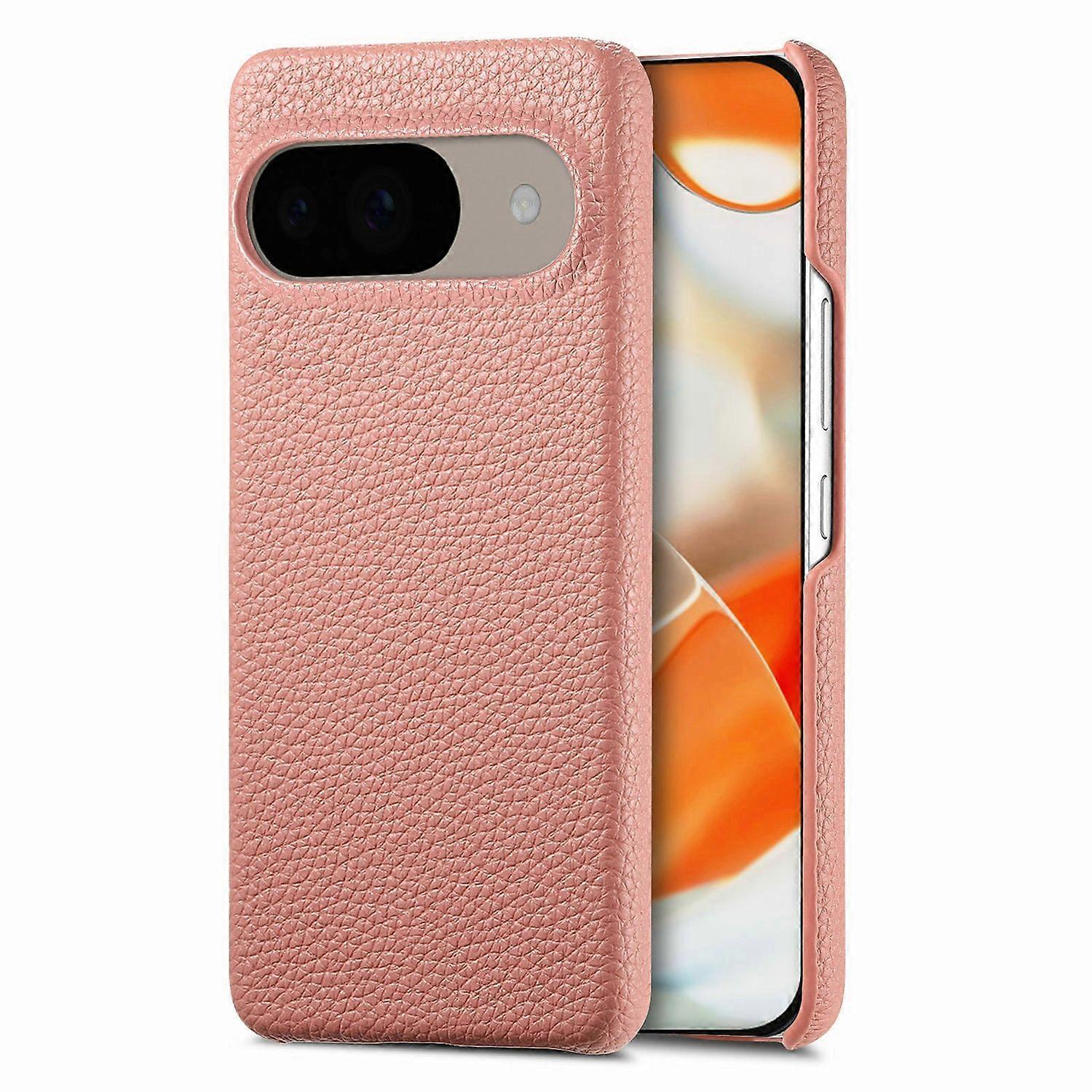 For Google Pixel 9 Pro Pixel 9 Back Case Litchi Texture PU Leather PC Hard Cover - Pink