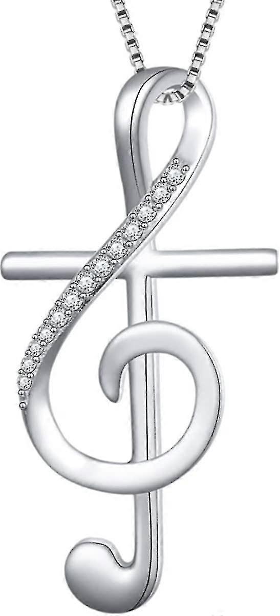 S925 Prata Esterlina Nota Musical Pingente Colar, Box Chain 18 polegadas