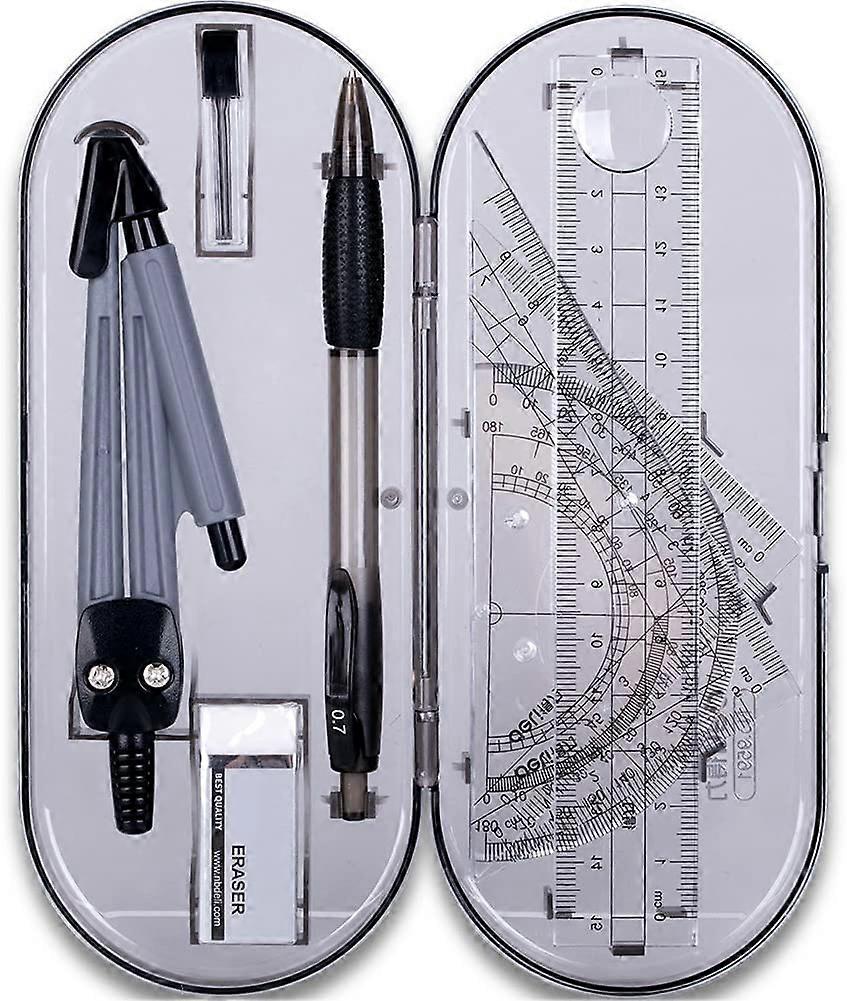 Geometry Kit Set 8 Pieces Student Supplies with Shatterproof Storage Box,Includes Rulers,Protractor
