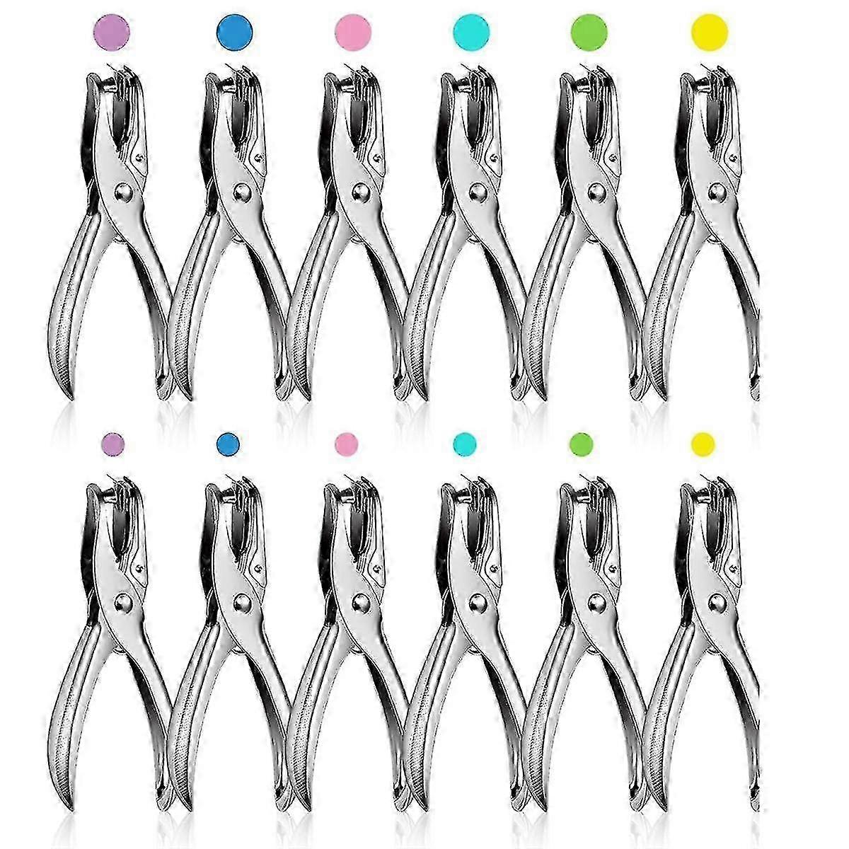 12Pack 1 Hole Punch 1/4 and 1/8 Inch Single Hole Puncher Metal 5 Sheet Capacity Single Hole Punch Set Paper Punches