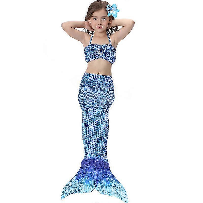 Kinderen Meisjes Crop Tops + Zeemeermin Staart Badpak Set Badmode Badpak 4-11 Jaar