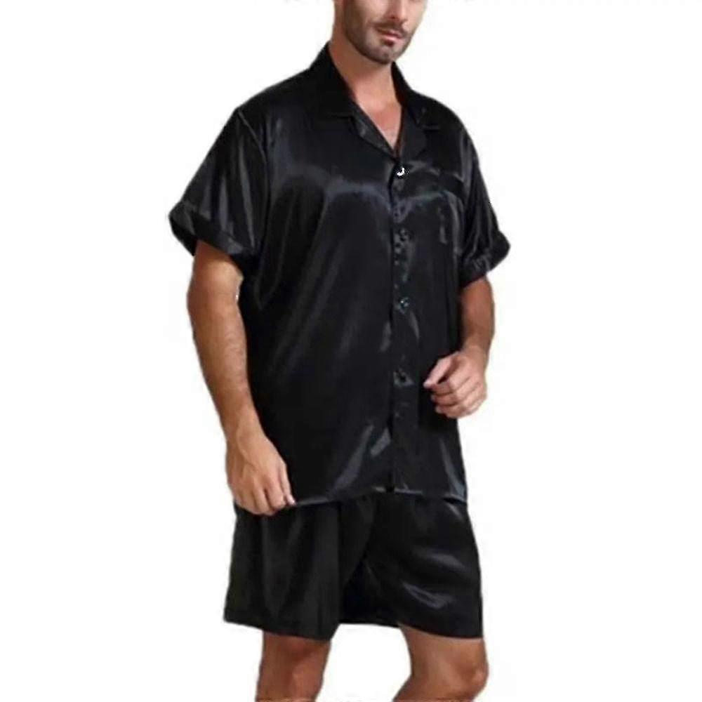 مجموعة بيجامات حريرية مريحة للرجال بأكمام قصيرة + شورت ملابس نوم ناعمة