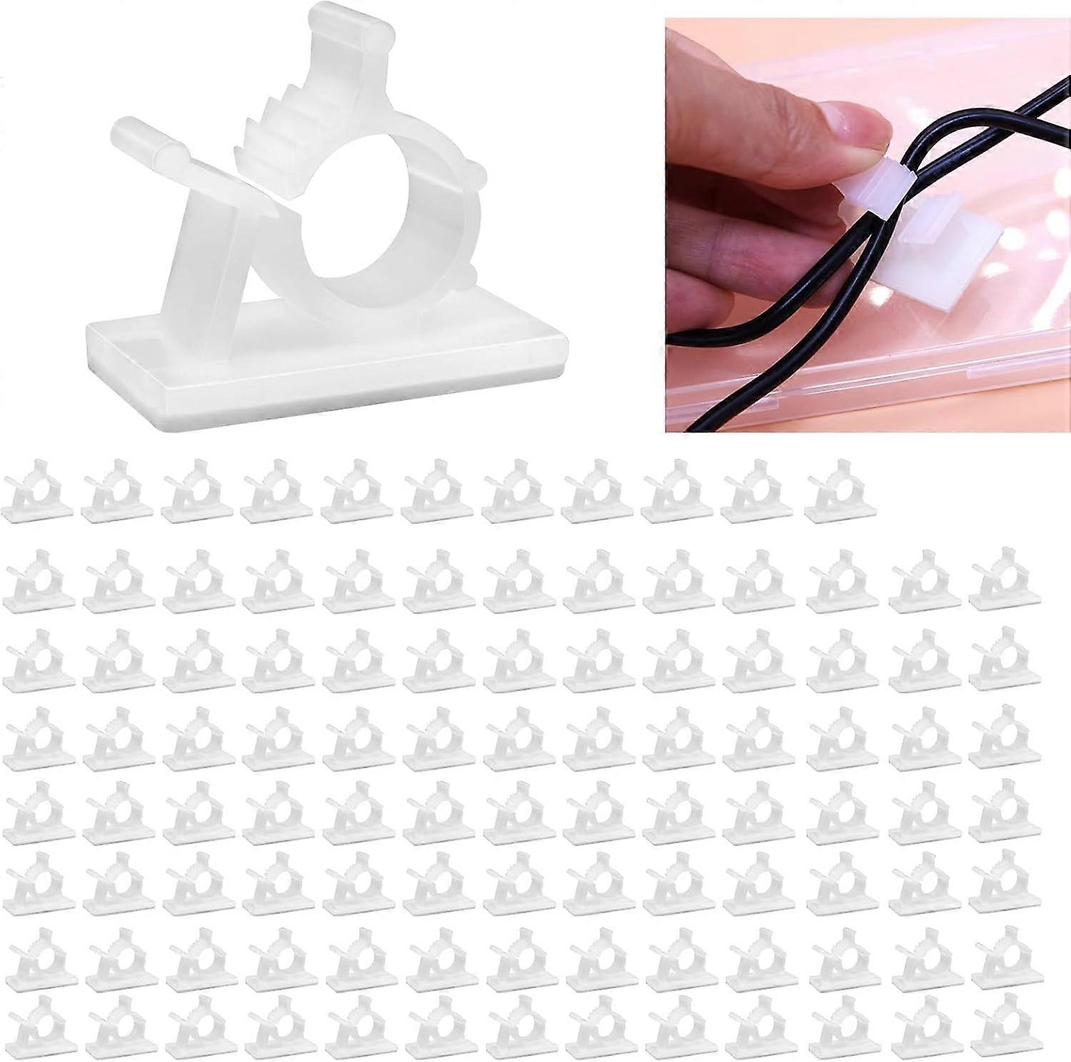100 Pieces White Cable Clips Adhesive Cable Holder Adjustable Wall Cable Clips Electric Cable Fixing for Cable Management