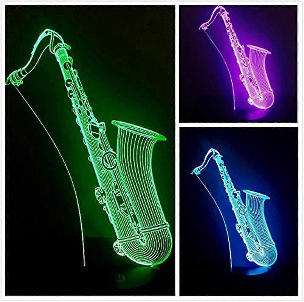 3Dサックスナイトライトミュージックノート7色変更LEDテーブルデスクランプアクリルフラットABSベースUSB充電器ホームデコレーションおもちゃ誕生日子供