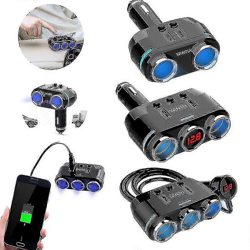 3 în 1 brichetă încărcător auto 2 în 1 Digital Display Multi Încărcător Adaptor splitter socket