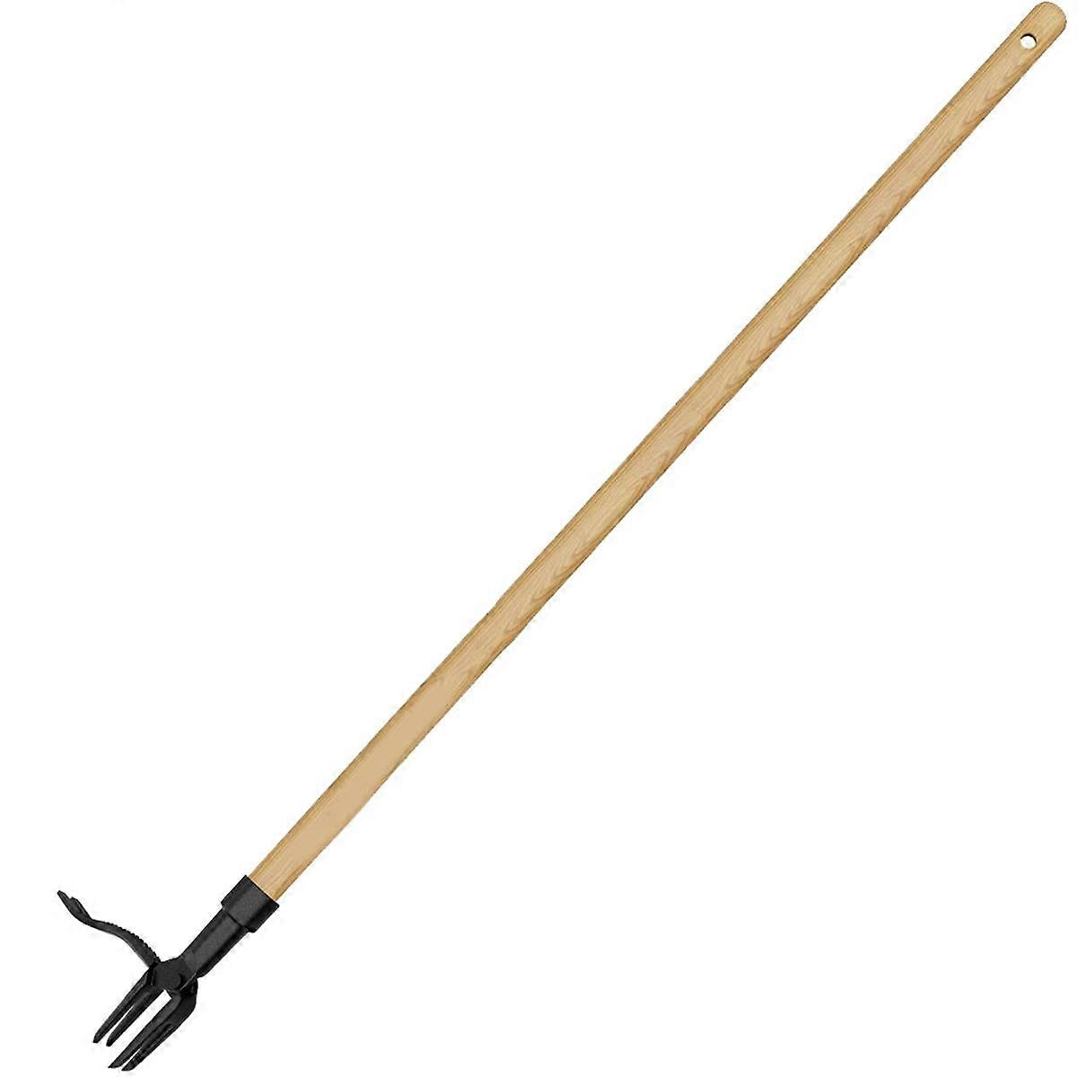 Stand-Up Weed Puller with Wood Long Handle, Root Remover for Garden Care, Easily Remove Weeds Witho