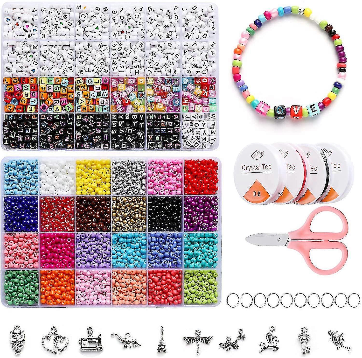 ビーズジュエリーメイキングキット5000pcs 4mmガラスアルファベットビーズDIYブレスレットジュエリークラフト-jkshd