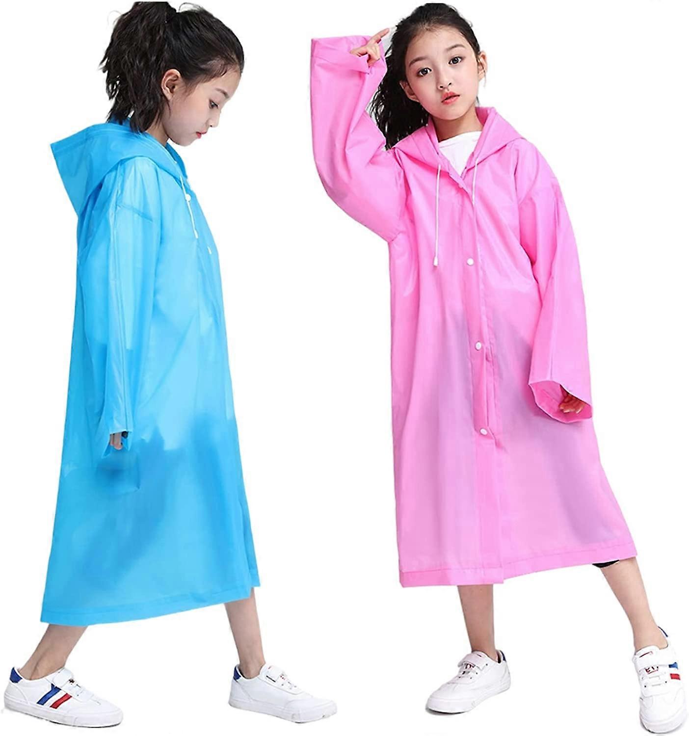 Regenponcho für Kinder Jungen Mädchen - 2er-Pack wiederverwendbare wasserdichte Regenmanteljacke