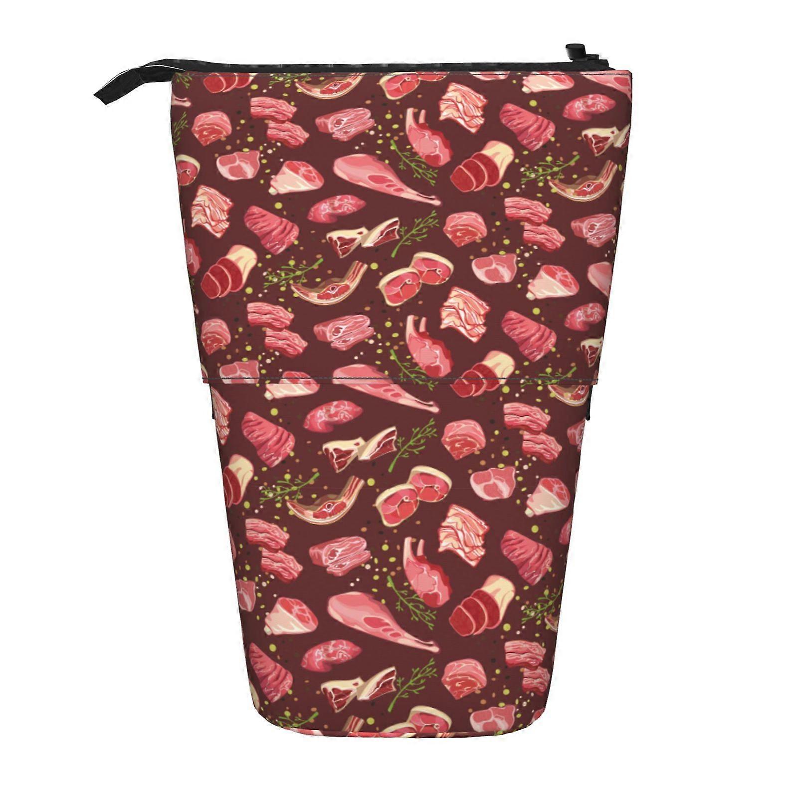 لذيذ شريحة لحم نمط مقلمة الوقوف حقيبة قلم رصاص تلسكوبي مقلمة مع سحاب حقيبة ماكياج محمولة