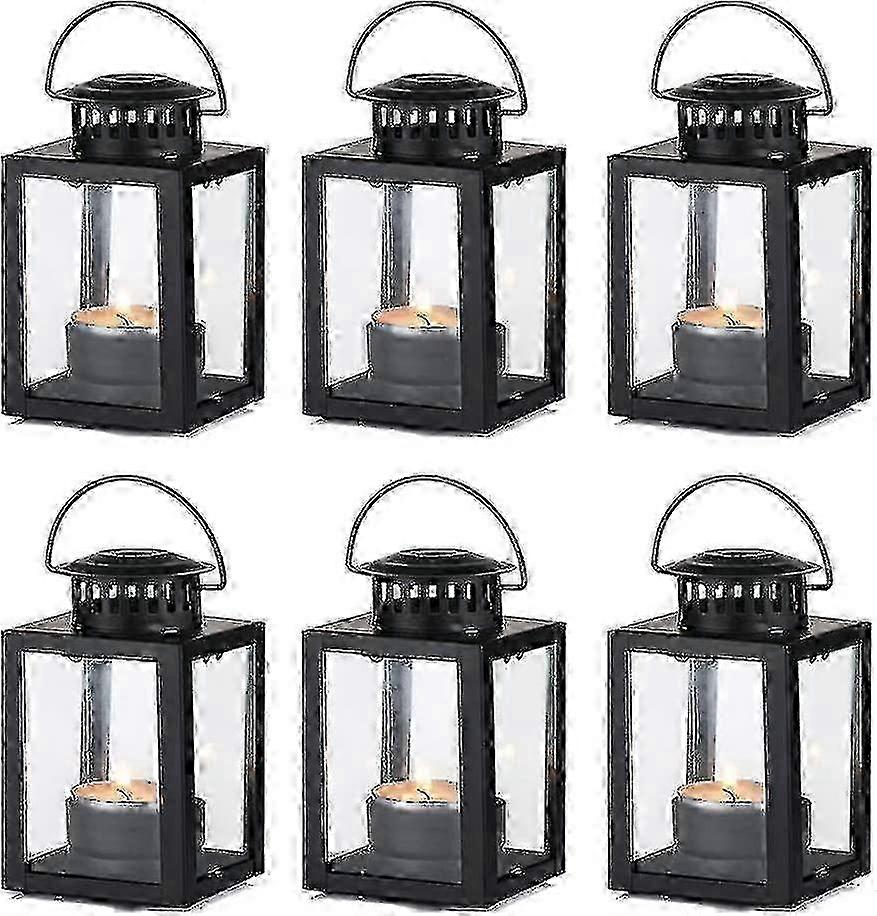 6pcs - 黑色蜡烛灯笼花园灯笼，复古风格悬挂小灯笼用于茶光蜡烛，黑色蜡烛茶灯架用于室内