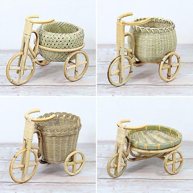 1pc Handmade Bamboo Woven Storage Basket Tricycle Shape Storage