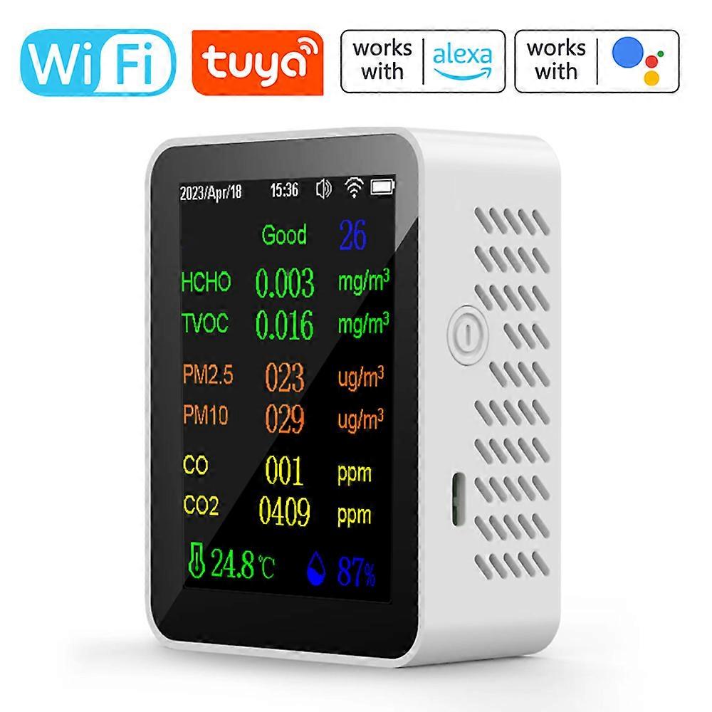 Portable Air Quality Meter 9in1 PM2.5 PM10 CO CO2 TVOC HCHO AQI Temperature and Humidity Tester Color Screen Carbon Dioxide Detector with Time and Dat