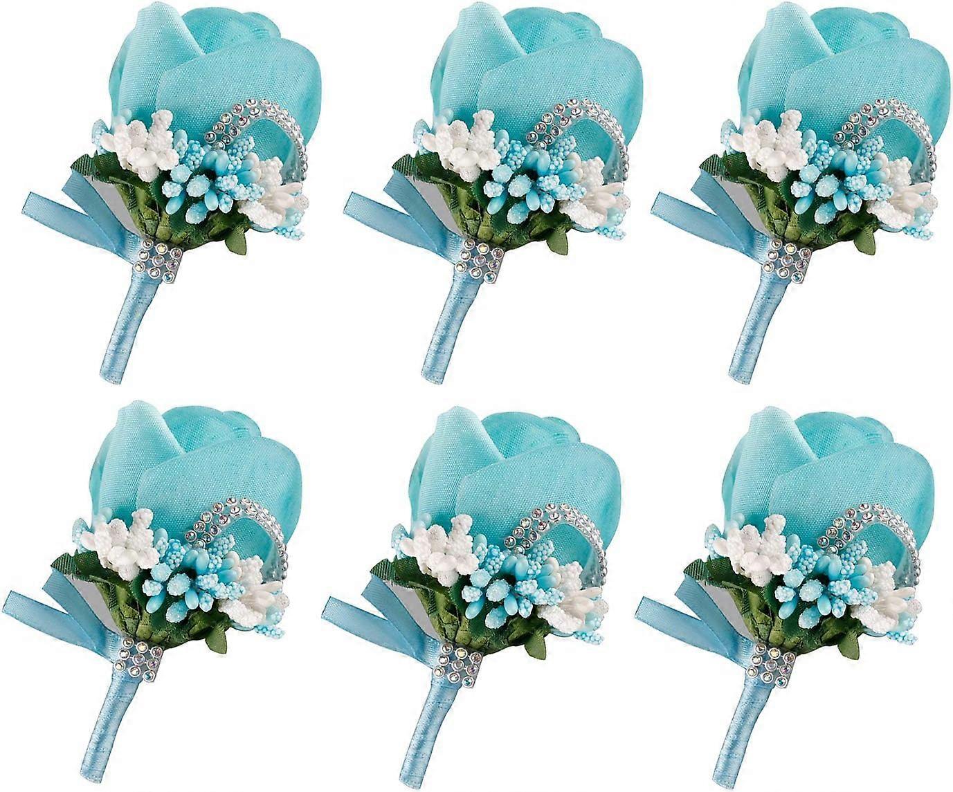 Handmade Rose Boutonniere Classic Corsage Artificial Flowers with Pin for Wedding, Prom (Rose Boutonniere Blue)