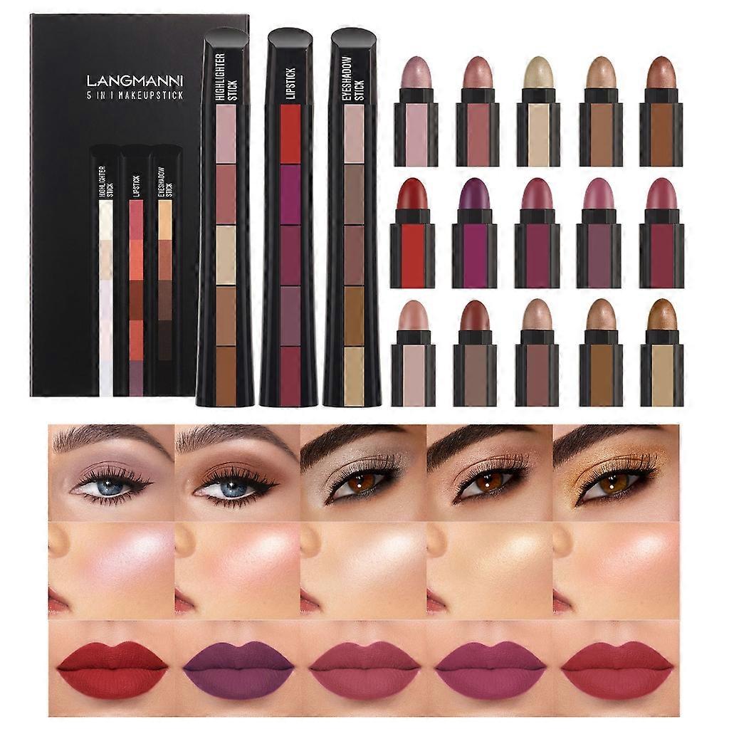 1 Set Matte Eye Shadow Stick Lipstick Highlighter Makeup Long Lasting Makeup