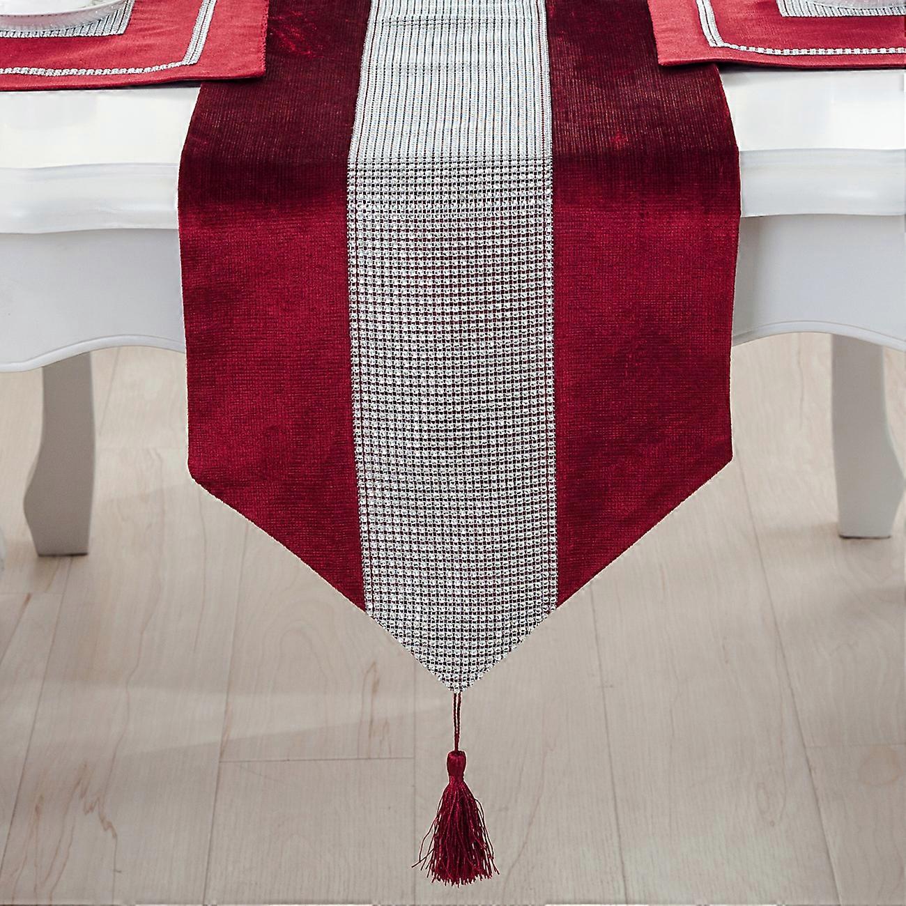 Sequin Rhinestone Diamond Table Runner (13" x 82", Red)
