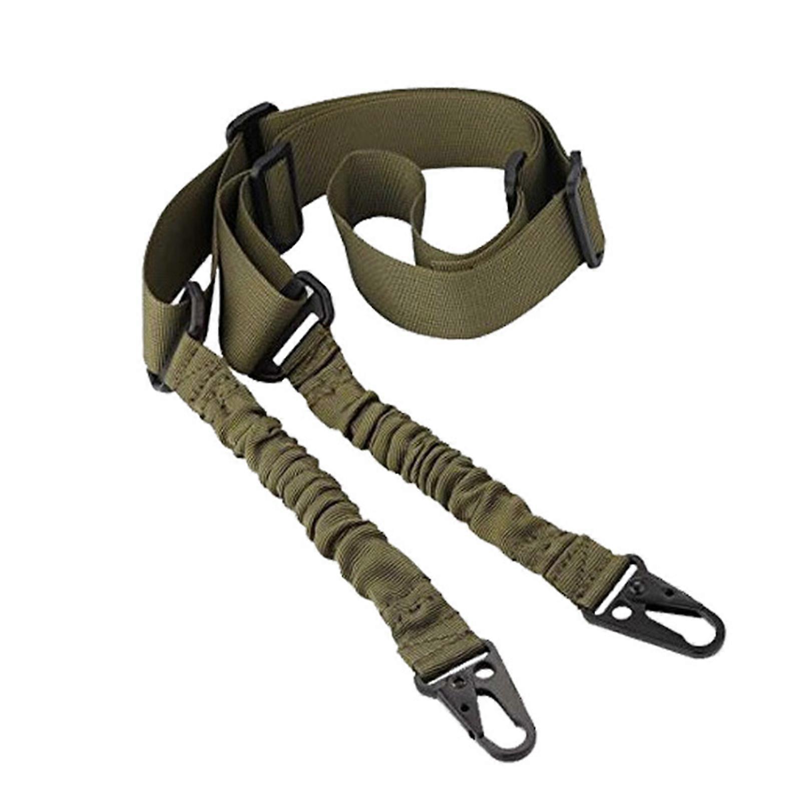 Adjustable Two-Point Rifle Sling with Length Adjuster and Elastic Bungee Cord for Hunting Gun Accessories - Green/Black/Khaki