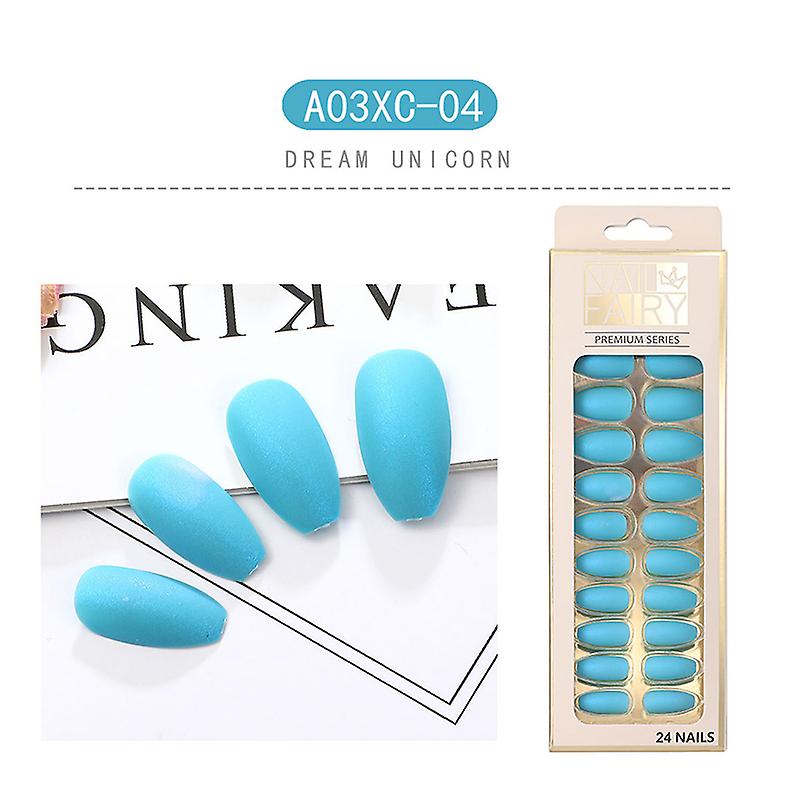24pcs Matte Fake Nail Patch Solid Color Glue Type Removable Short Paragraph