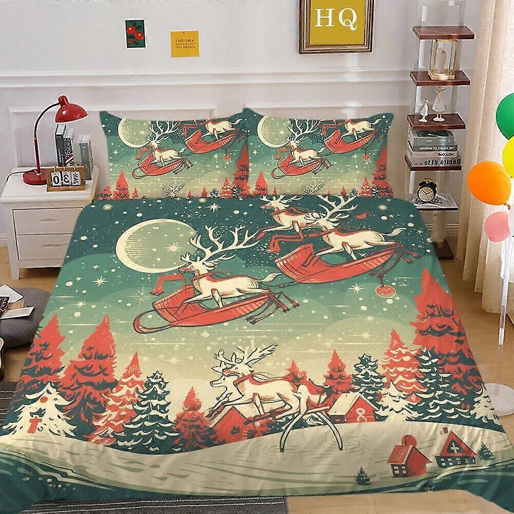 v1068 ملاءات السرير هدايا ليلة عيد الميلاد سانتا كلوز أطفال الرنة غطاء لحاف مجموعة ملاءات السرير IU1068