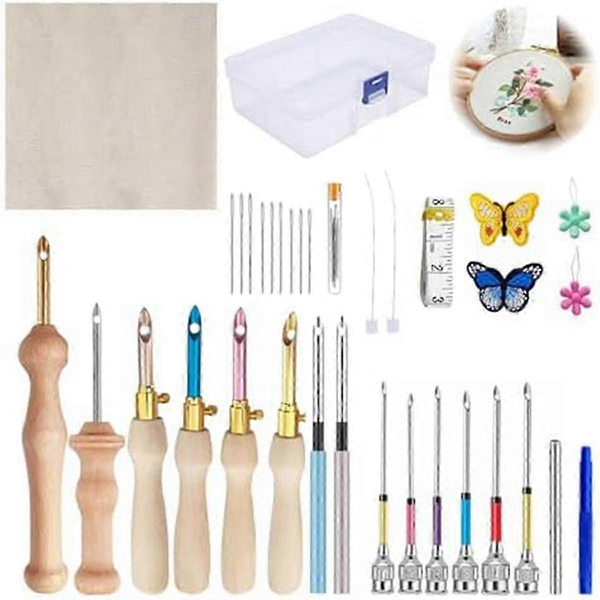 35stk Punch Needle Kit, Punch Needle Tool Justerbar Punch Needle Embroidery Kits For Embroidery Floss Søm Nybegynner