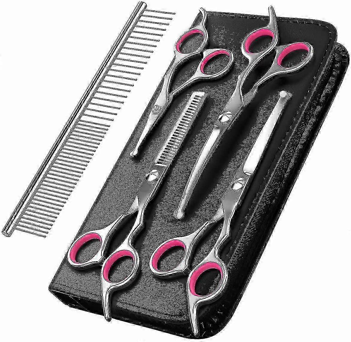 Professional Dog Grooming Scissors Kit - Safety Thinning Shears Comb
