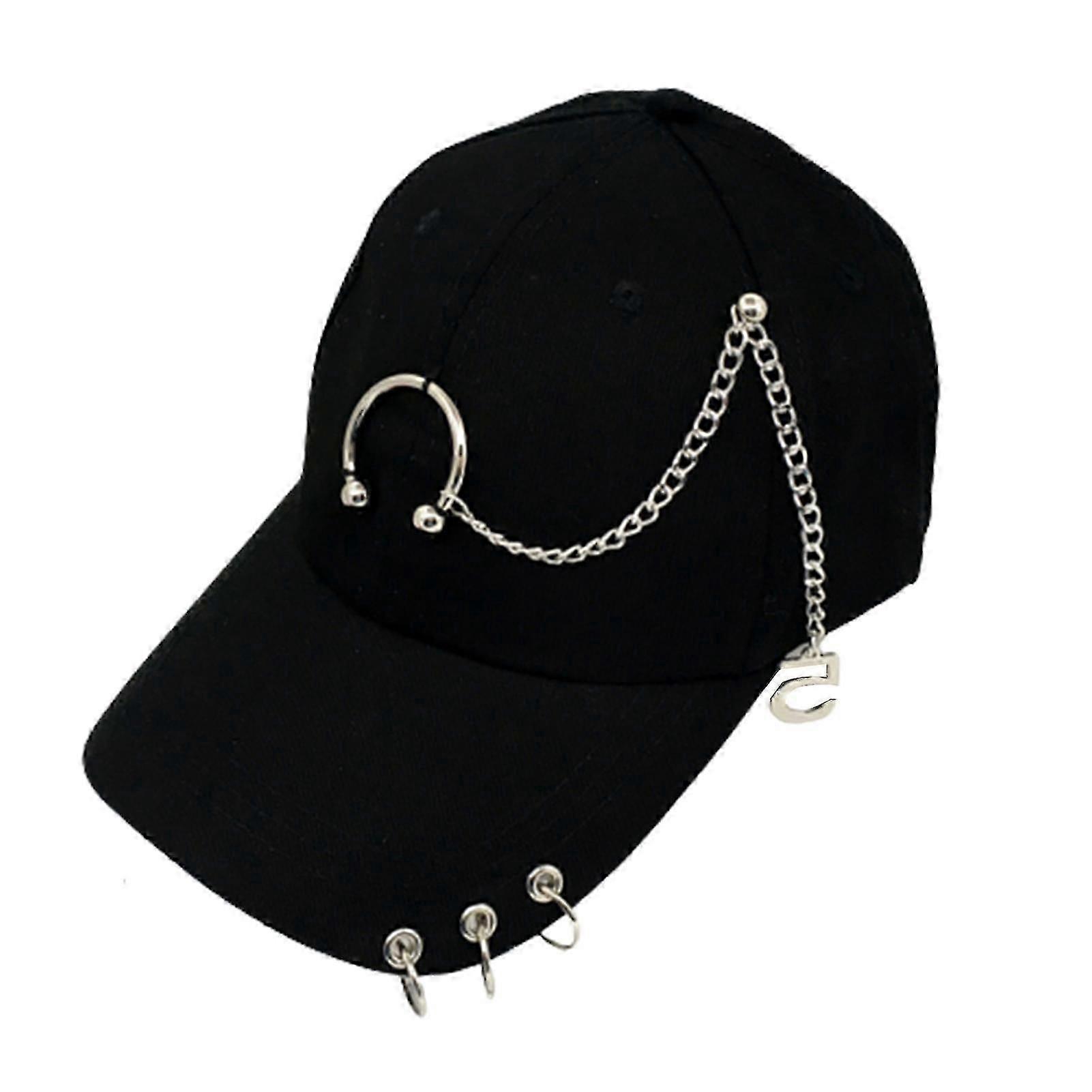 Unisex Baseball Caps With Three Ring Chain Black Casual Dad Hat
