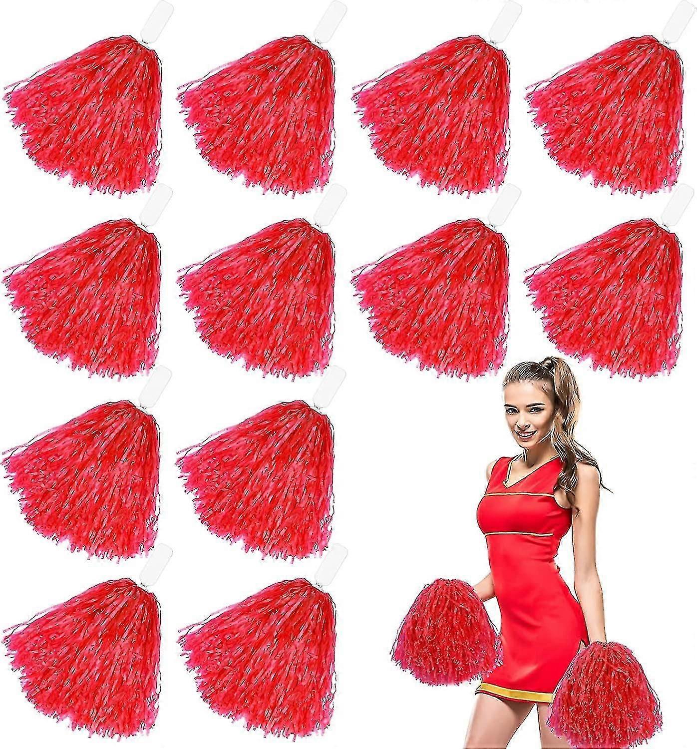 12 Pack Cheerleading Pom Poms With Almi Cozy Handle. Fluffy Metallic Foil Cheer Pom