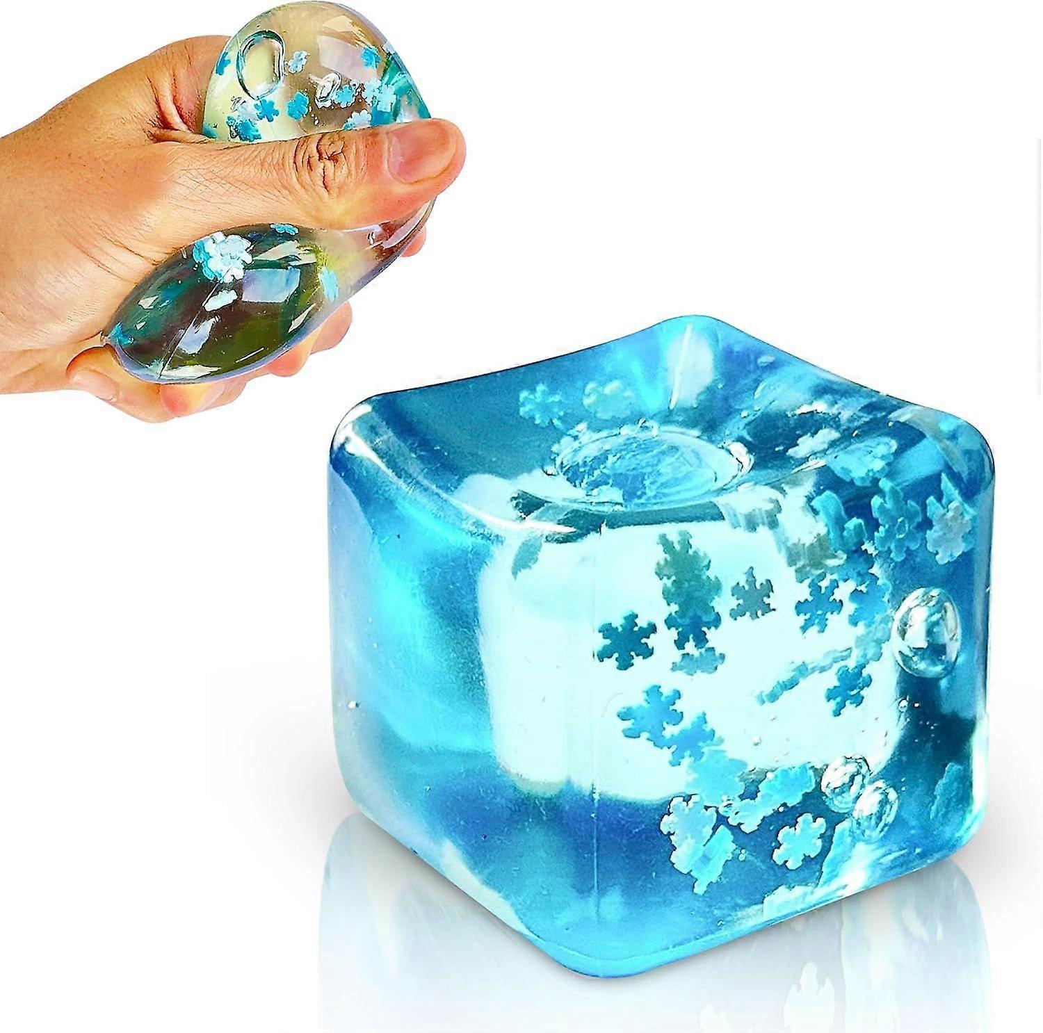 Stress Balls Ice Cube with Snowflakes, Slow Rise Squishy Fidget Toy, Anxiety Relief Sensory Calming Toys for Kids & Adults, Classroom Prizes