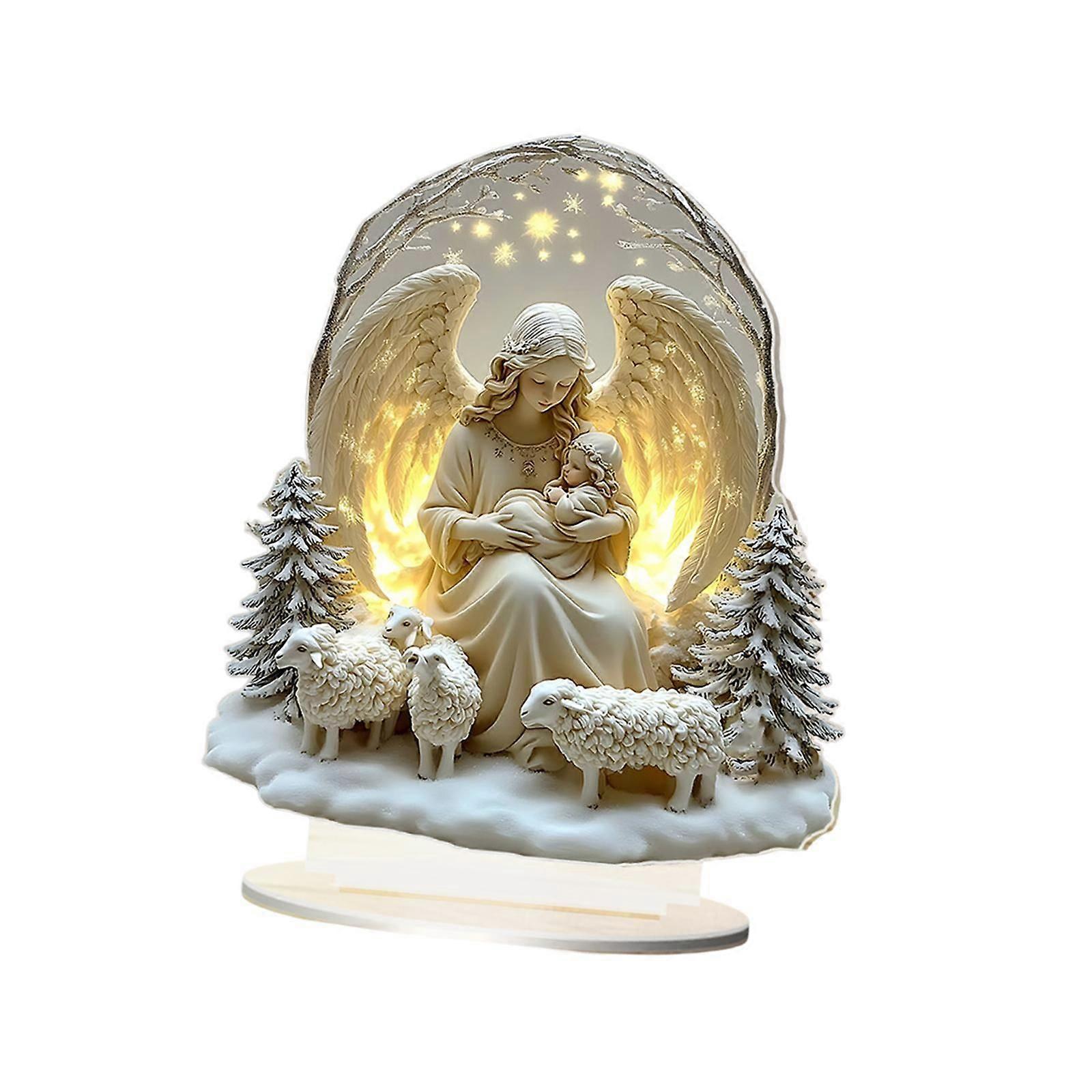 2D Christmas Angel Nativity Scene Table Sign with Bracket Desktop Decoration Style A