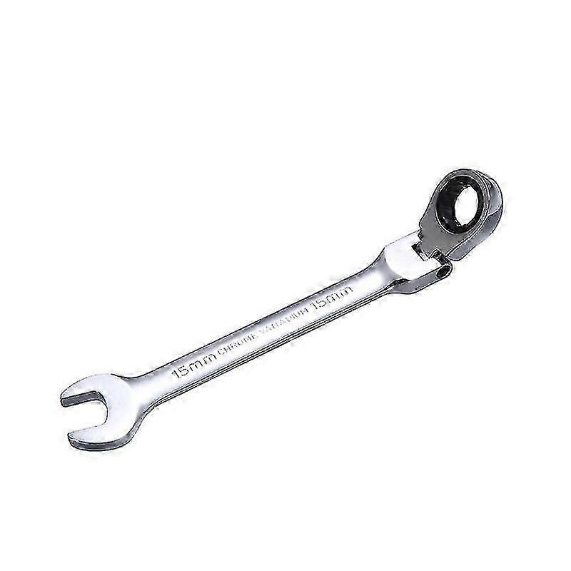 15mm Dual Heads Ratchet 180 Degree Flexible Pivoting Head Adjustable Combination Dicephalous Wrench Spanner (silver)