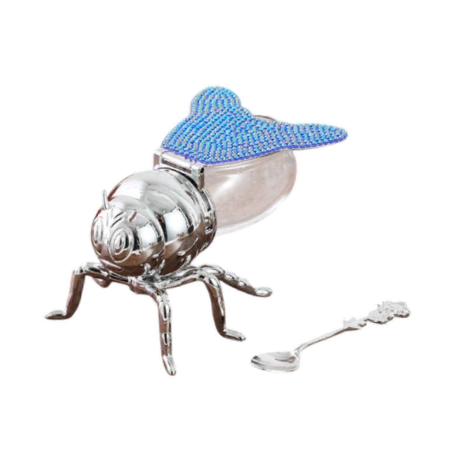 Bee Shaped Honey Jar with Spoon Container for Hotel Farmhouse Condiments Oil Blue
