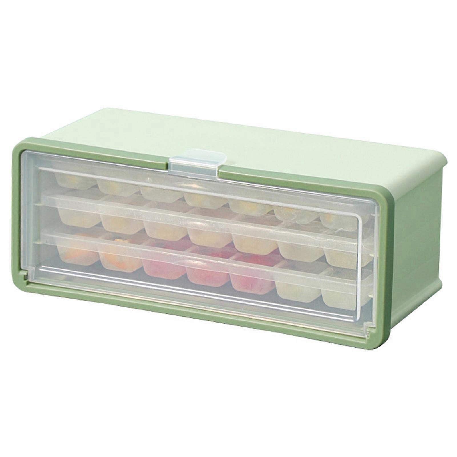 3 Layer Ice Cube Tray with Easy Demoulding, Pull Out Ice Cube Bin, Ice Shovel Lid, Green Yogurt Summer Ice Maker
