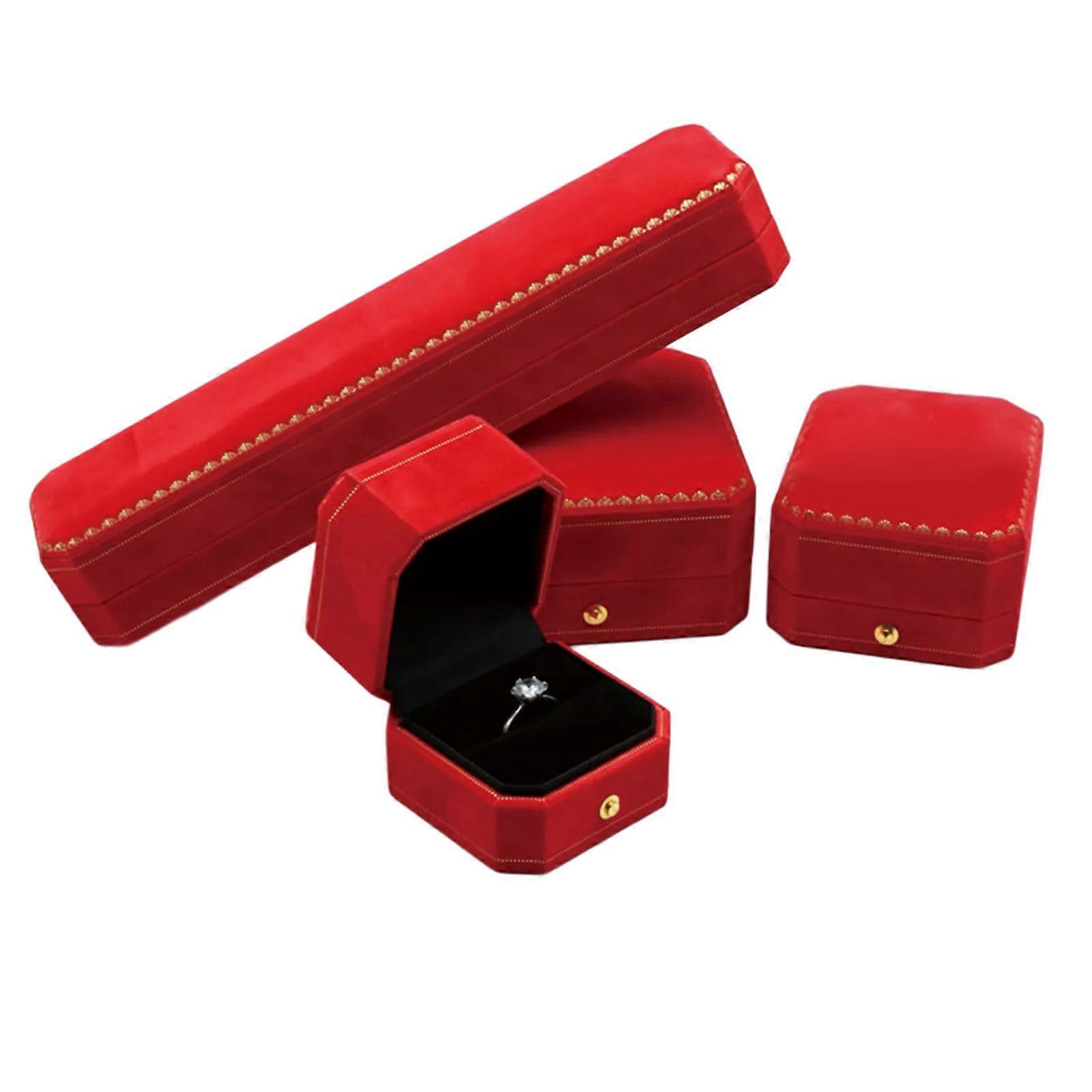 Portable Velvets Jewelry Container with Soft Lining Octagonal Jewellery Box for Accessory Lovers Accessories Holder  Red