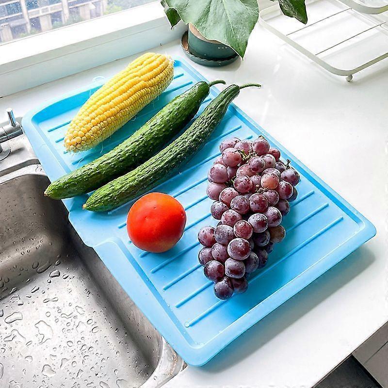 Plastic Dish Drainer Board with Side Drop Slope Diversion, Water Drain Board Drying Plate Dish Strainer Mat with Non-Slip Base