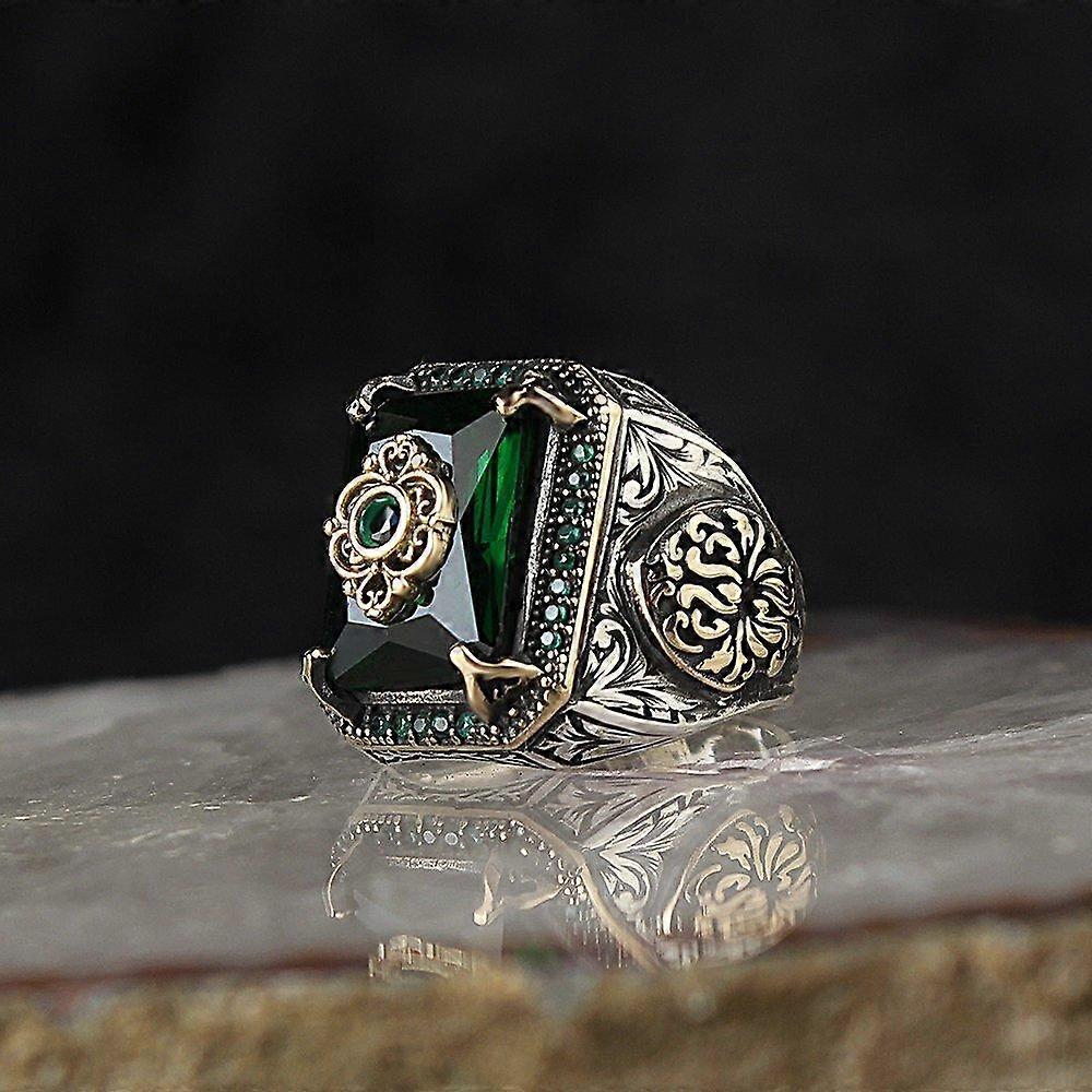 Vintage Men's Ring with Green Zircon, Turkish Handmade