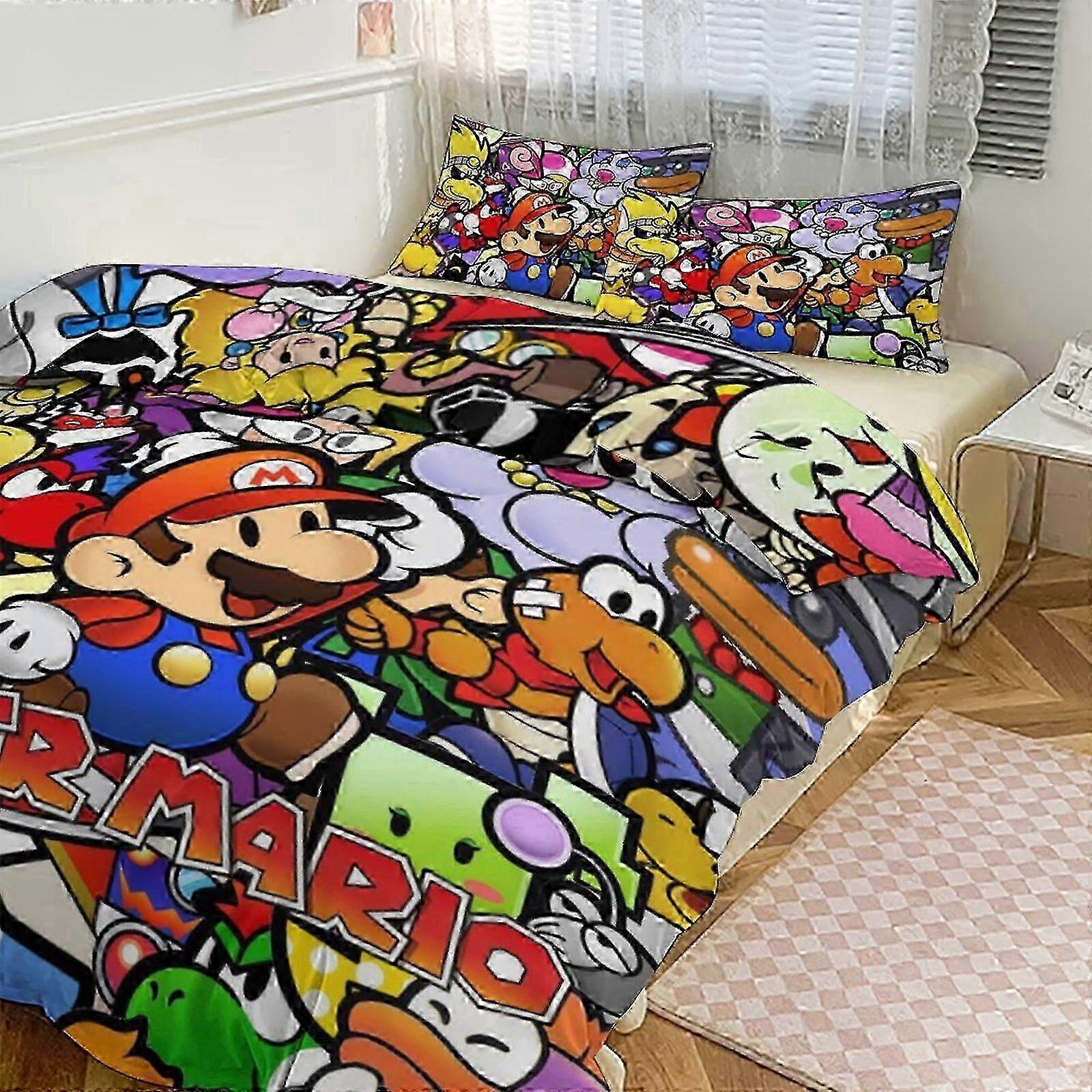 v1928 Prześcieradła Mario Print Zestaw pościeli Wzór kołdry Cove Set3 sztuki Poszewka na kołdrę i poszewki na poduszki dla kobiet Mężczyzn Nastolatków (1 Poszwa na kołdrę i 2 poduszki