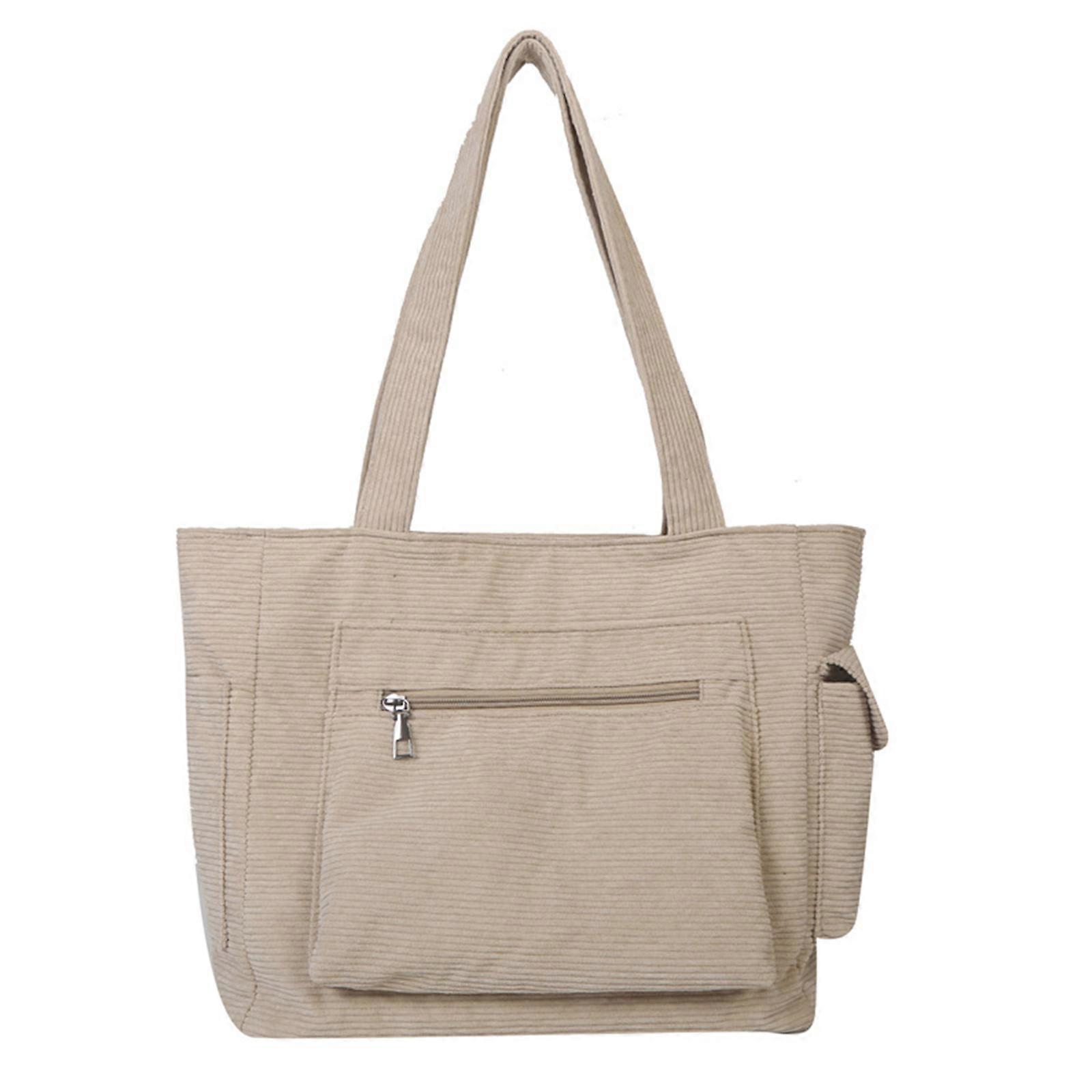 תיק כתף אופנה לילדות תיק יד קורדרוי עם רוכסן נרתיק גדול בית ספר קניות תיק כתף ליידי תיק חאקי