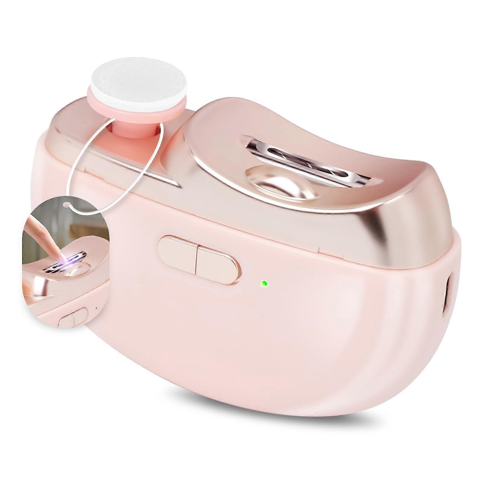 Electric Nail Clippers - Rechargeable 3-in-1 Fingernail Corrector with LED Light, Clip Storage, and Dual Speed in Pink