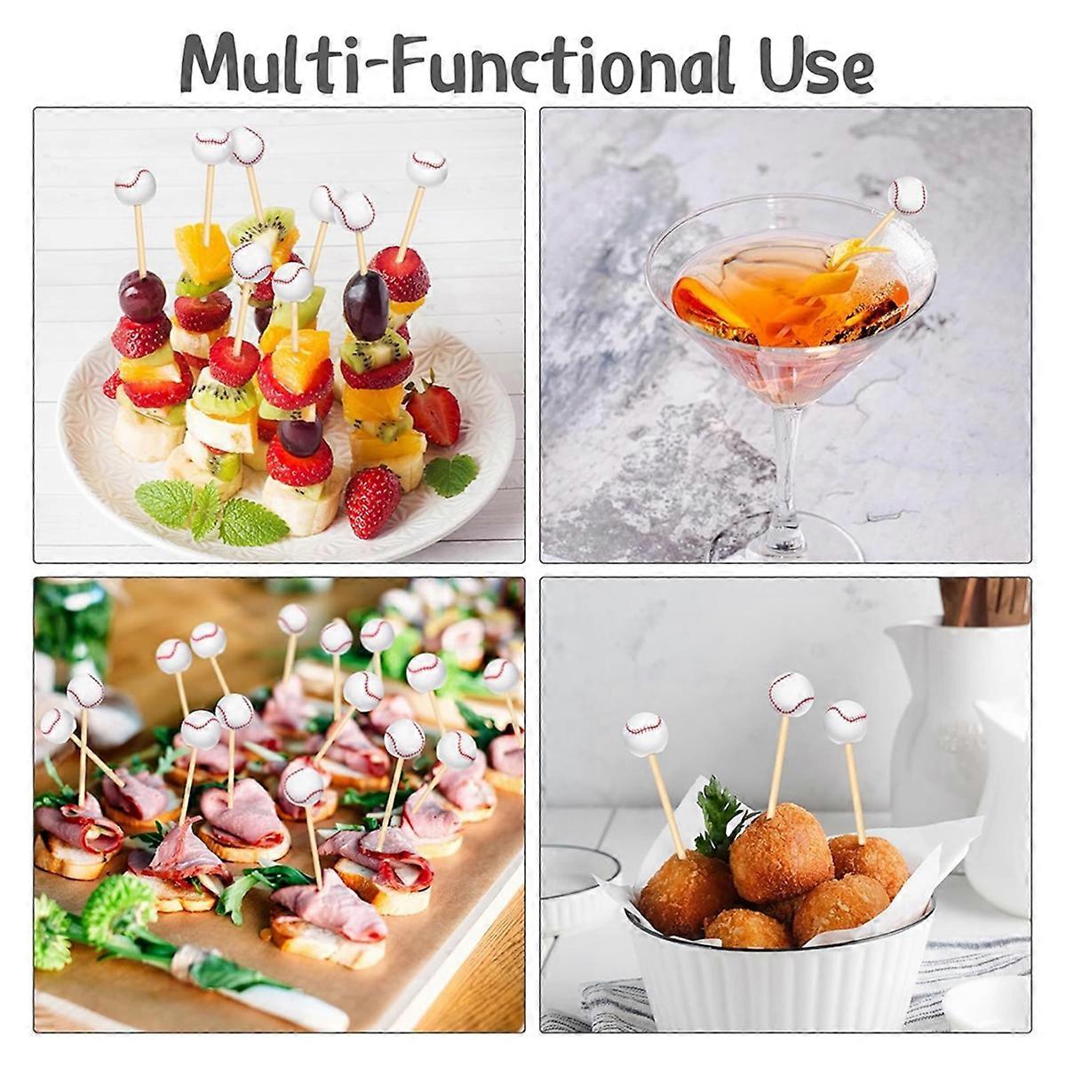 Bamboo Cocktail Picks Decorative Fruit Toothpicks Baseball