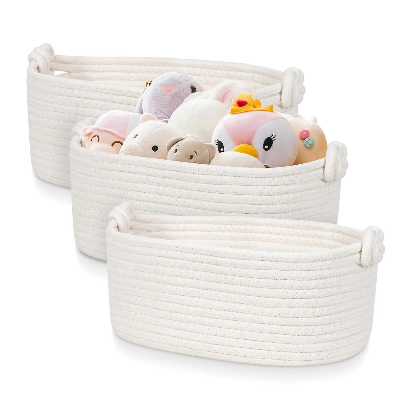 3 Pack Off White Rope Baskets for Nursery Shelves Small Size