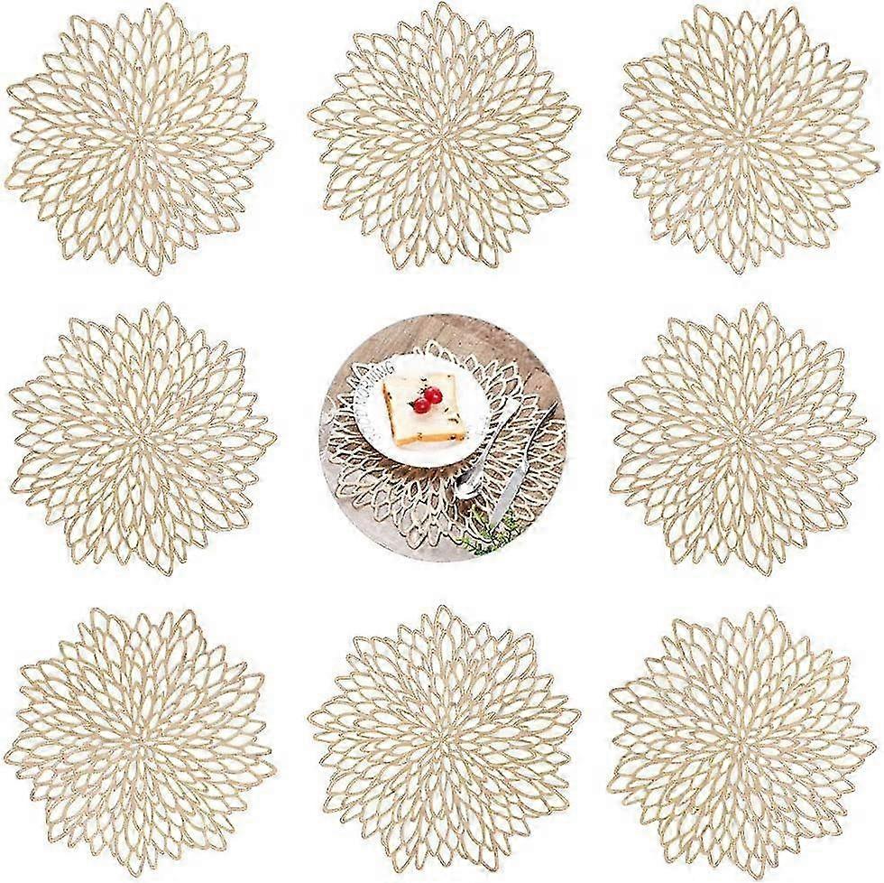 طقم مفارش ذهبية مستديرة مجوفة من 8 لطاولات الطعام والمطبخ