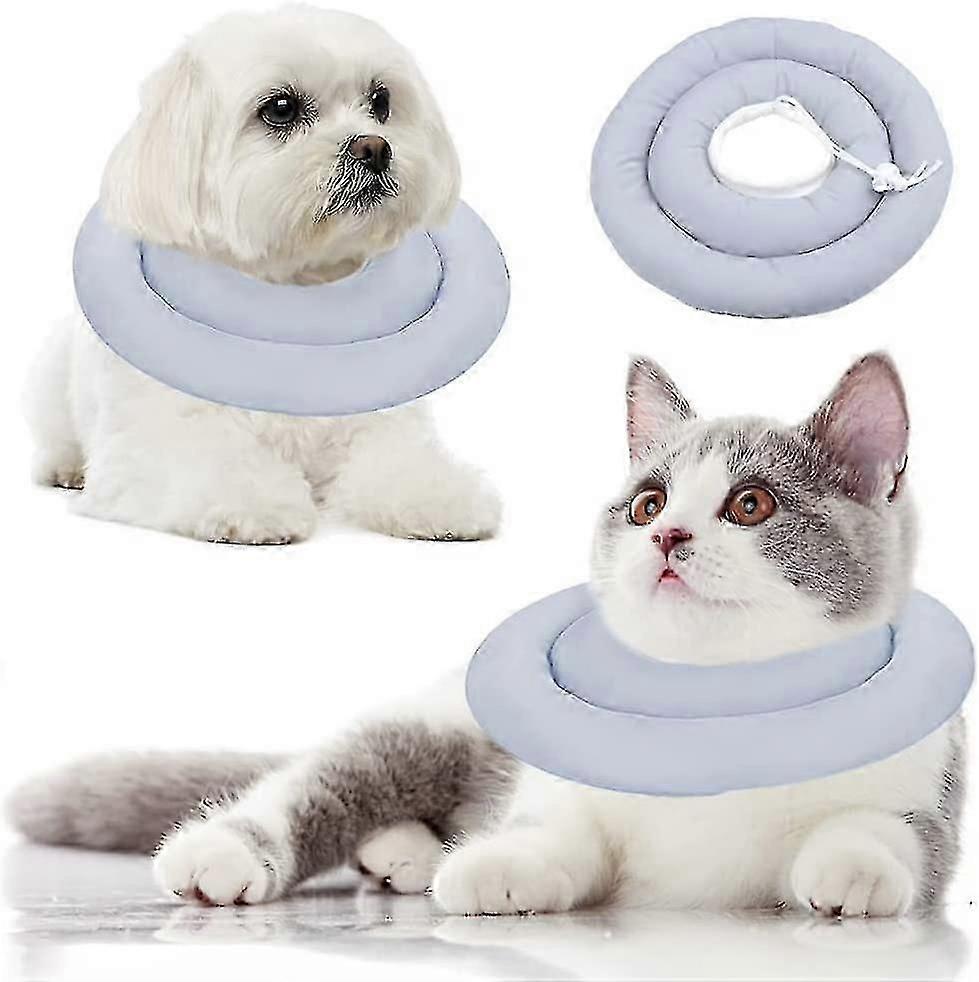 طوق مخروطي للقطط ، طوق ناعم قابل للتعديل للقطط الأليفة للتعافي بعد الجراحة طوق واقي مضاد للعق (أزرق رمادي-S)
