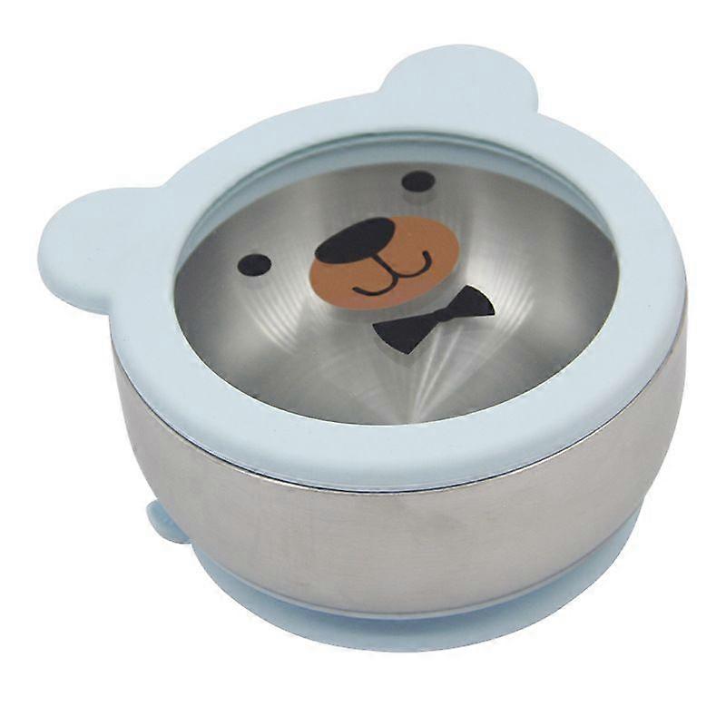 Stainless Steel Toddler Bowl with Non-Slip Silicone Suction Cups, Insulated Double Layer 304, with BPA Free Airtight Lid, Food Grade Silicone (Blue)