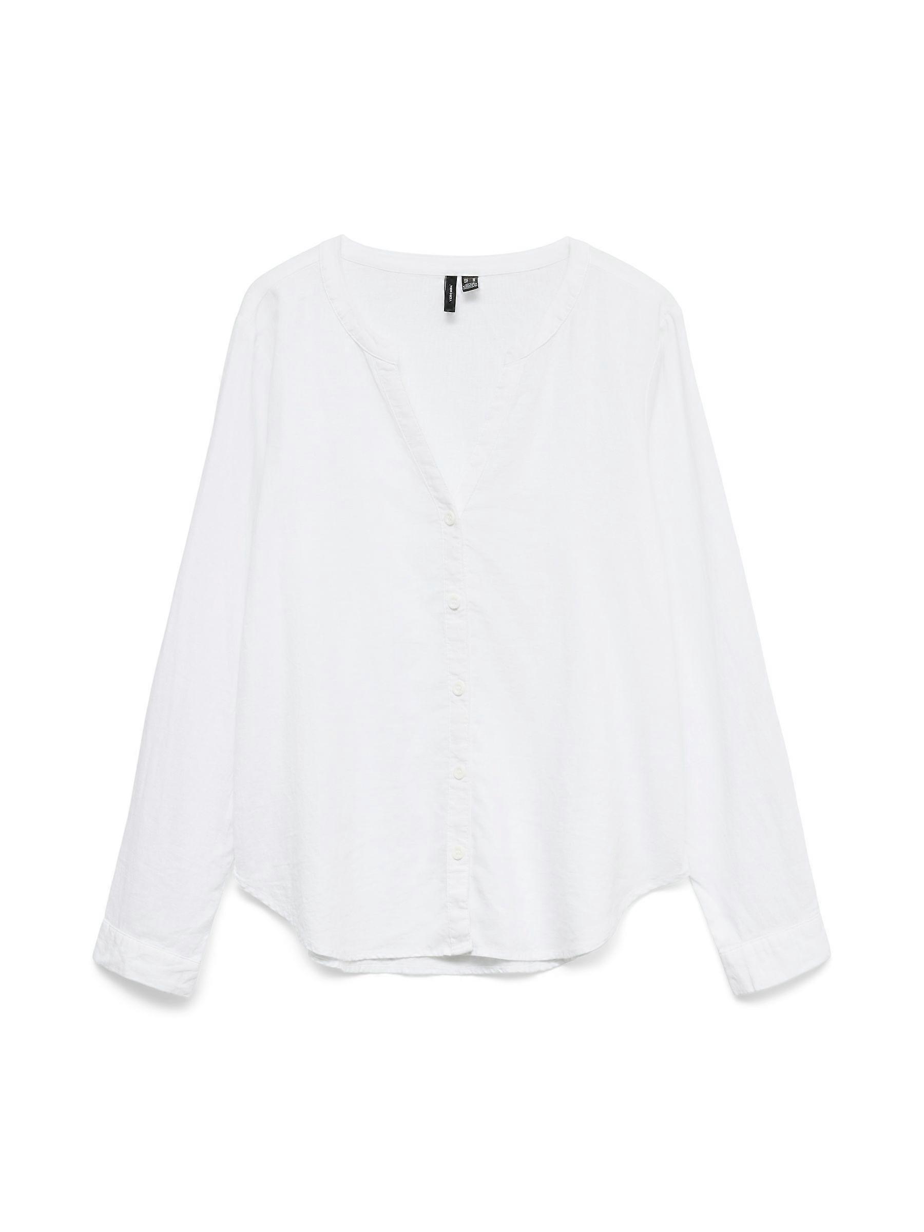 VERO MODA Women's Linen-Viscose Blend Blouse with Stylish Button Placket and Feminine V-Neck