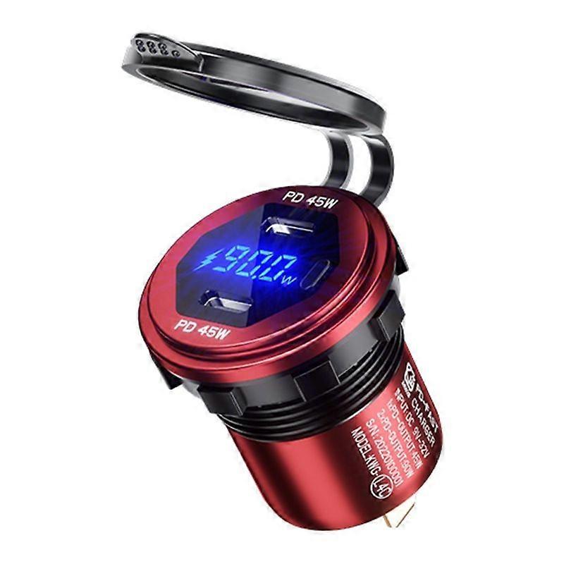 Metal 90W Dual Type C USB C PD Fast Car Charger with Voltage/Power Display