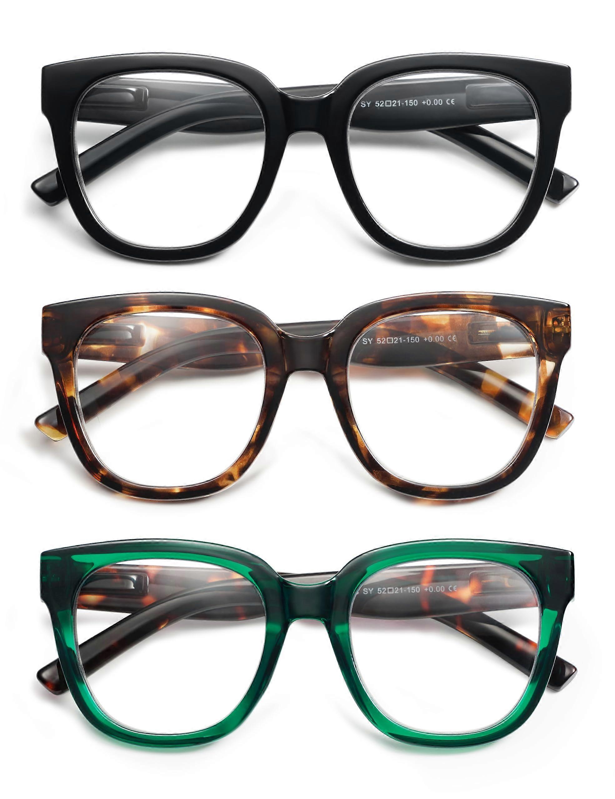 Oversized Square Reading Glasses For Women Blue Light Blocking Computer Glasses AM6122 3-Pack