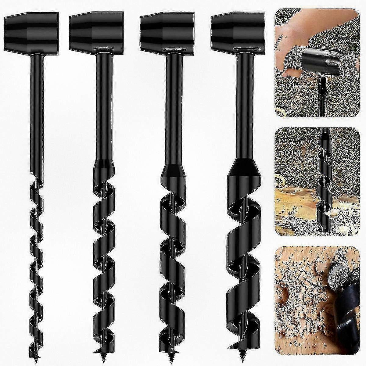 Portable Manual Auger Drill Bit in Carbon Steel for Survival Use, Self-tapping Wood Punch Tool for Outdoor Activities