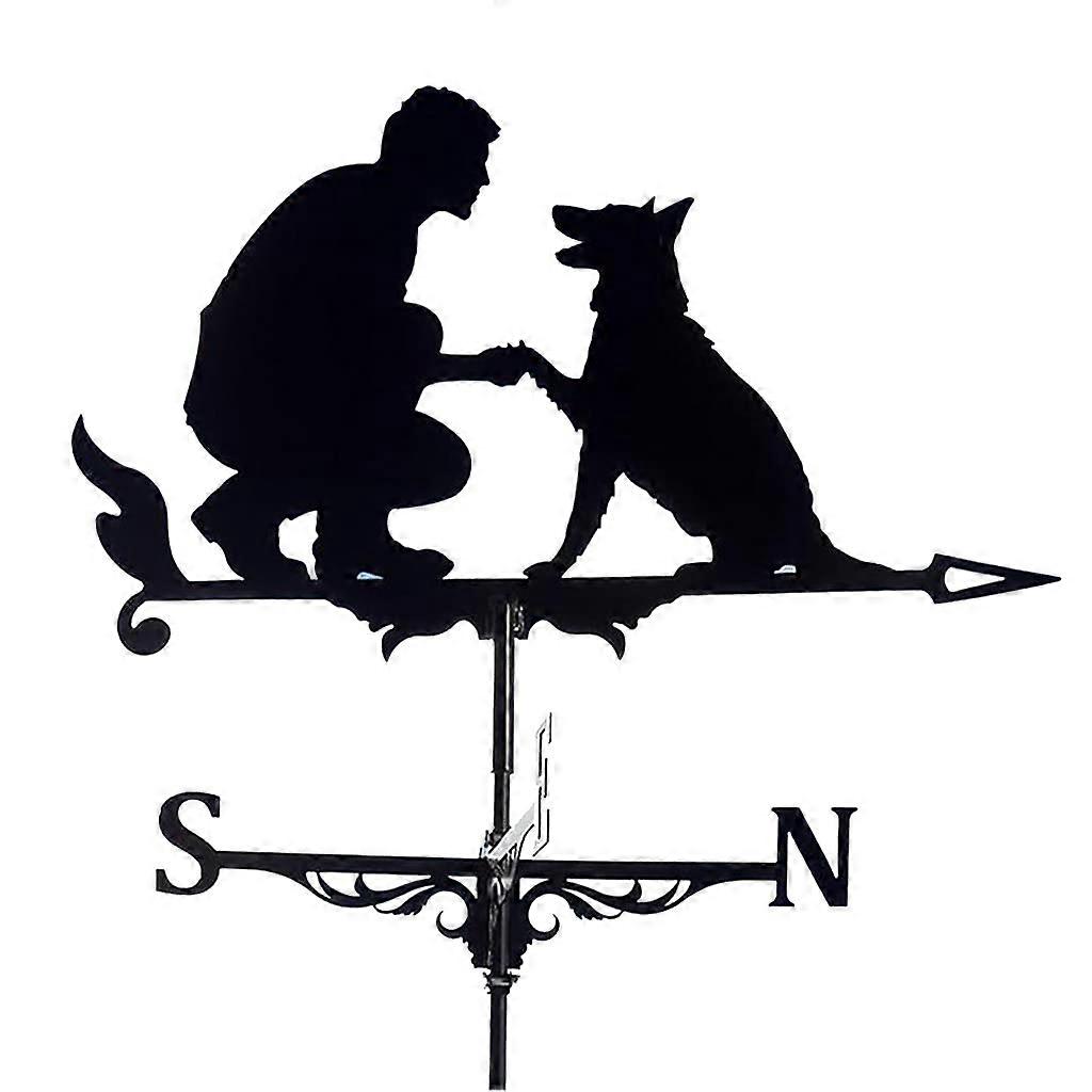 Weather Vane Iron Retro Farm Scene Garden Stake Weather Vane Professional Measuring Tools Man with Dog