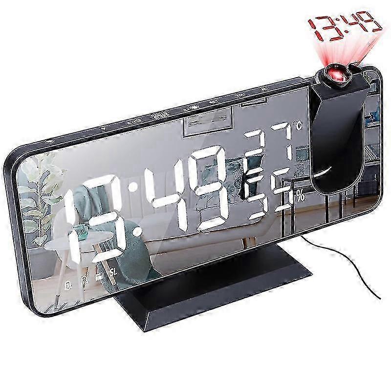 FM Radio Projection Alarm Clock with LED Mirror Screen and Large Digits
