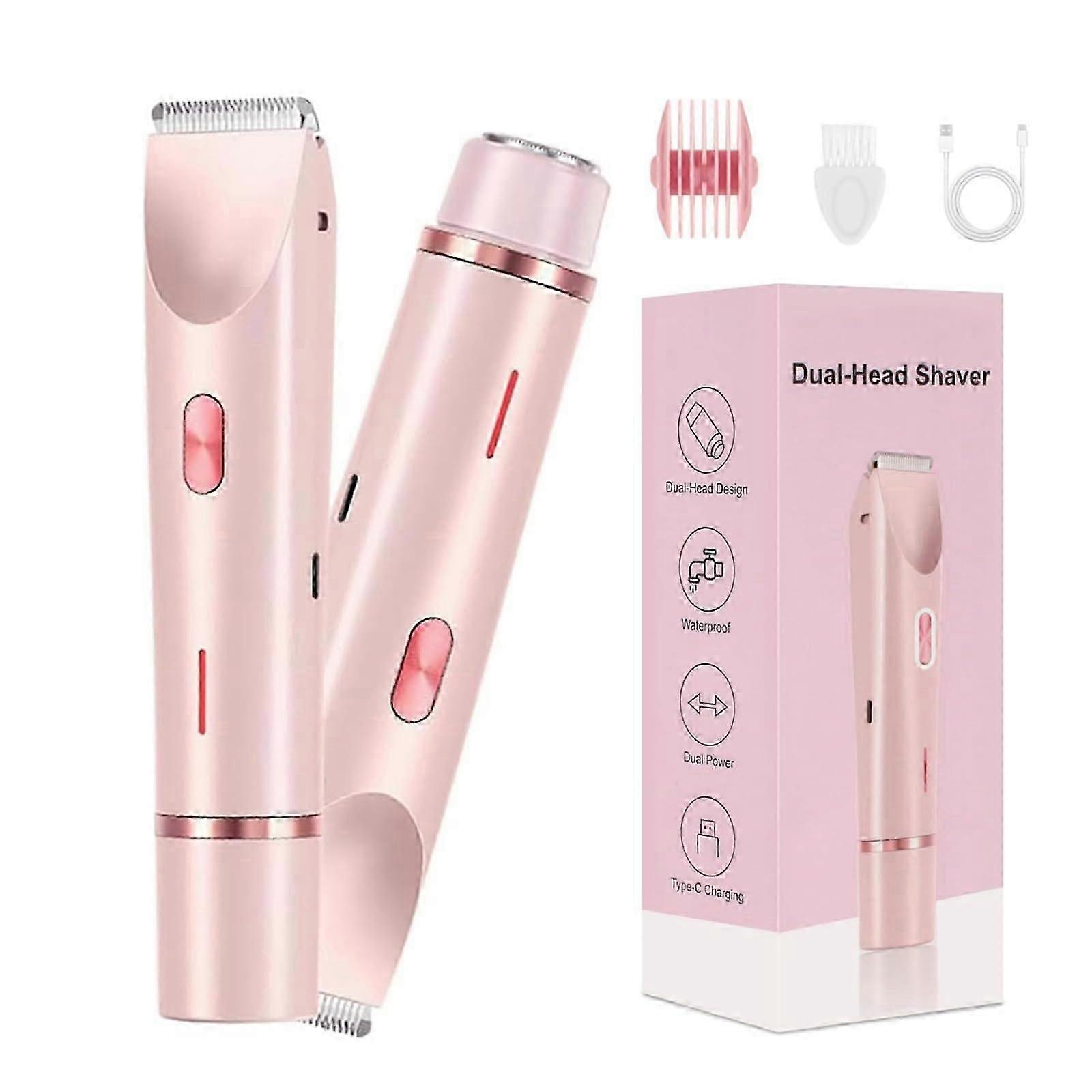 ماكينة حلاقة بيكيني Dermave ، ماكينة حلاقة مزدوجة الرأس للنساء ، ماكينة حلاقة بيكيني كهربائية جافة 2 في 1 للنساء ، وردي